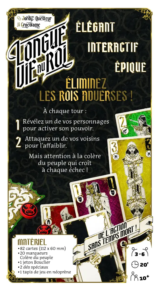 Boîte du jeu de société Longue vie au roi, jeu de cartes de bluff médiéval de Grrre Games, en boutique Sortilèges