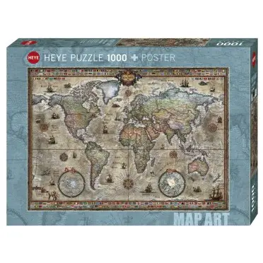 [PZRETROWORLD1000P] Puzzle Retro world - Map art - 1000 pièces - Heye
